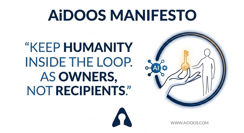 AiDOOS Manifesto: Keep humanity inside the loop. As owners, not recipients.